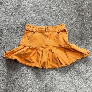Wild Fable Jean Flare Mini Skirt Womens 6 Orange Denim Short Solid Pocket Button